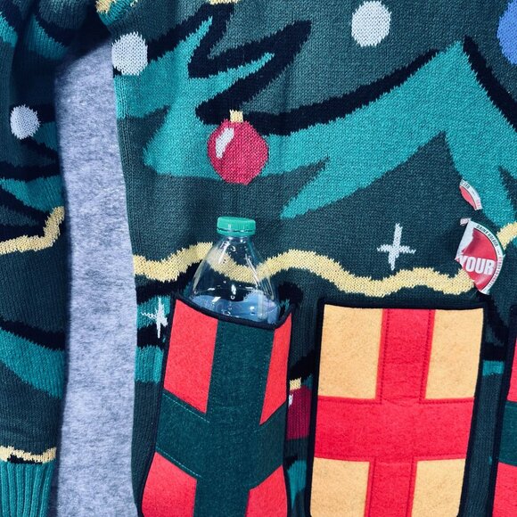 Ugly Christmas Sweater Mens M Drink Holder Knit Pullover Novelty - Picture 4 of 8